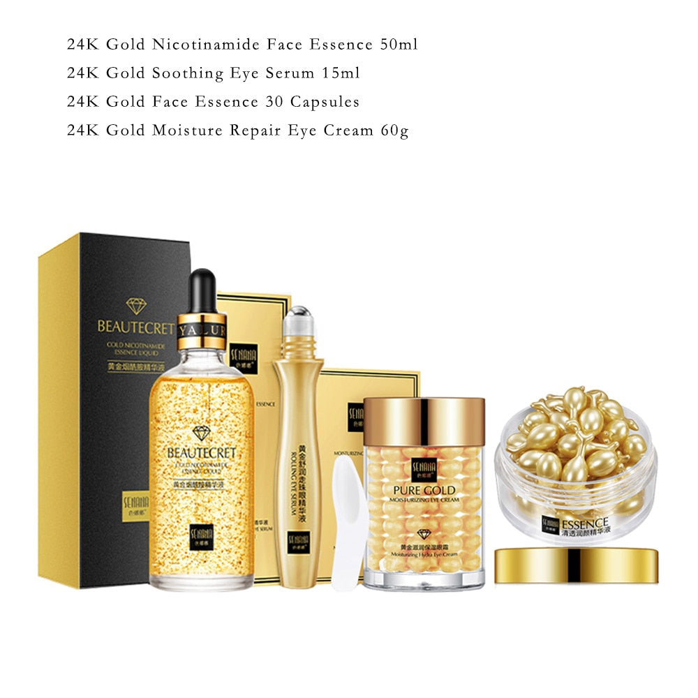24K Gold Niacinamide Anti-Wrinkle Serum Set how to use layering steps for morning and evening routine.