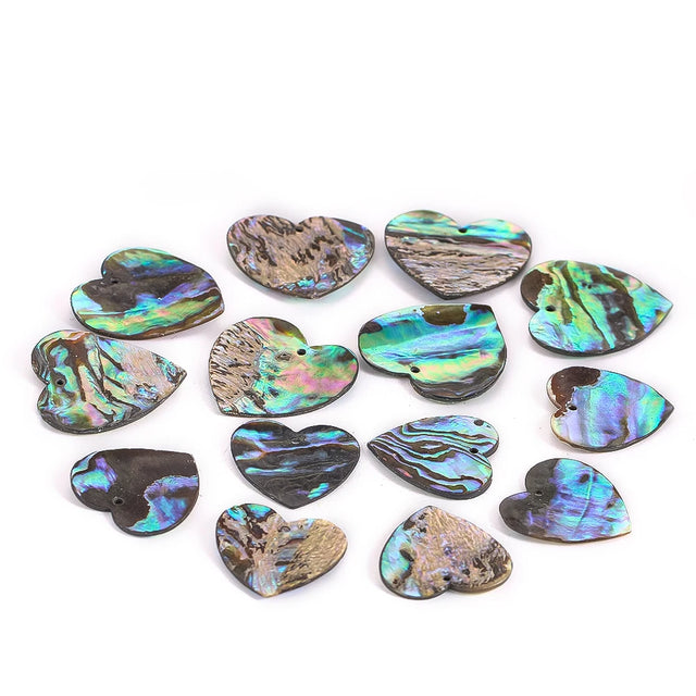 2PCS Natural Abalone Shell Heart Pendants charms for jewelry making, necklace crafting, and bracelet design.