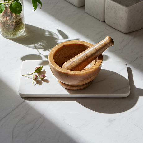 Soapstone Mortar & Pestle 4-inch grinding bowl and pestle for crushing garlic, herbs, and spice blends during food prep.