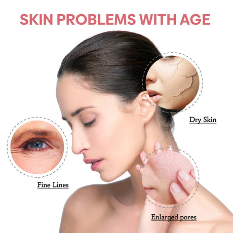 5 in 1 face serum bottle for reducing fine lines, fading dark spots, and improving dull uneven skin tone.