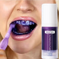 5D V34 Purple Teeth Whitening Stick toothpaste applied on toothbrush for daily whitening and stain removal.