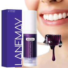 5D V34 Purple Teeth Whitening Stick 50g with packaging for color-correcting yellowing teeth.