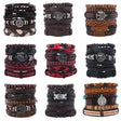 6-Piece Handmade Leather Bead Bracelet Set with braided leather and bead bracelets for everyday wear, stacking, and casual fashion styling.