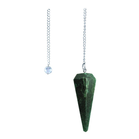 6 Sided Dark Green Agate Pendulum for dowsing and divination, balance and grounding work, and daily meditation.