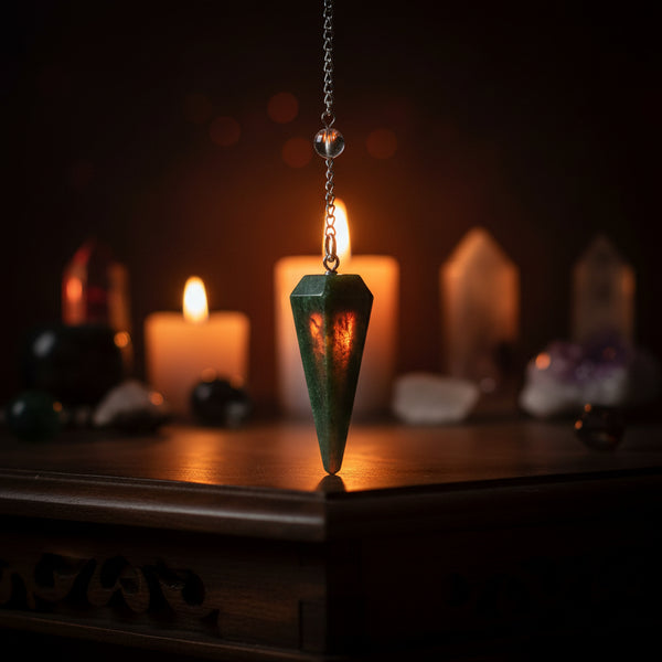6 Sided Dark Green Agate Pendulum for dowsing and divination, balance and grounding work, and daily meditation.