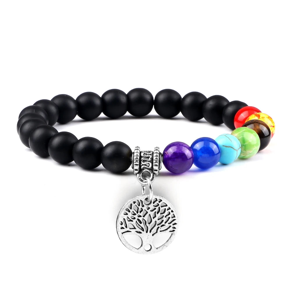 7 Chakra beaded Life Tree Reiki bracelet for chakra alignment, yoga practice, and spiritual support.