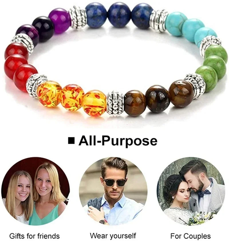 7 chakra braided natural gemstone bracelet for balancing chakras, relaxation, and holistic wellness use.