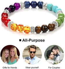 7 chakra braided natural gemstone bracelet for balancing chakras, relaxation, and holistic wellness use.