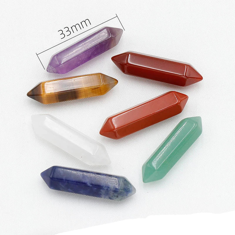 7 Chakra energy crystal set with Sacred Geometry design for aura cleansing, chakra alignment, and spiritual healing sessions.