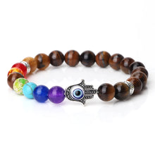 7 Chakra gemstone bead bracelet with Lava, Onyx, Tiger Eye, and Agate for grounding, chakra work, and everyday wellness wear.