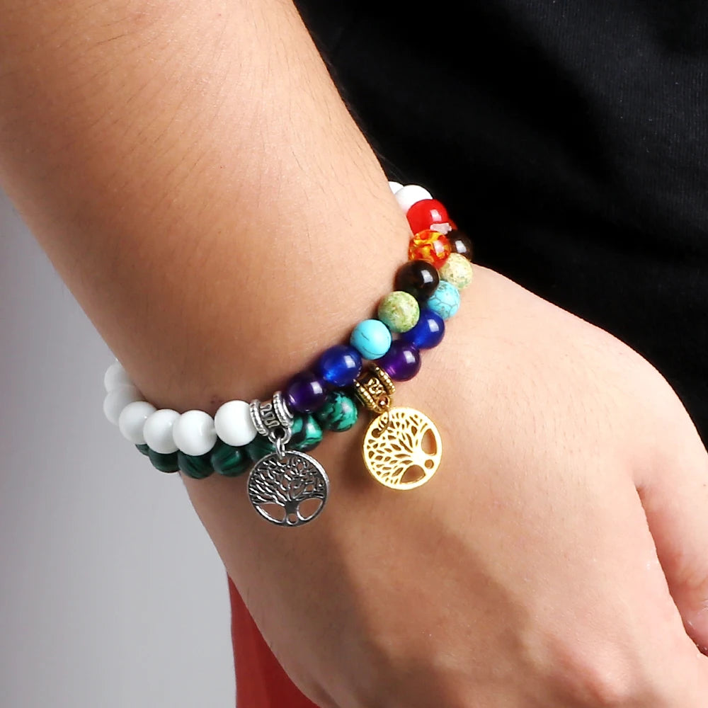 7 Chakra gemstone Life Tree bracelet for Reiki healing, chakra cleansing, and wellness rituals.