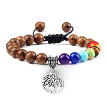7 Chakra Life Tree gemstone healing bracelet for energy balancing, Reiki practice, and mindful wellness use.