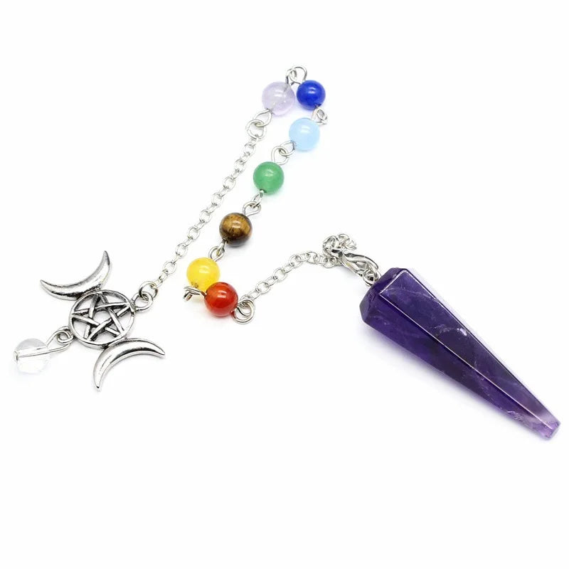 7 Chakra Natural Stone Crystal Pendulum for dowsing, divination, and energy work.