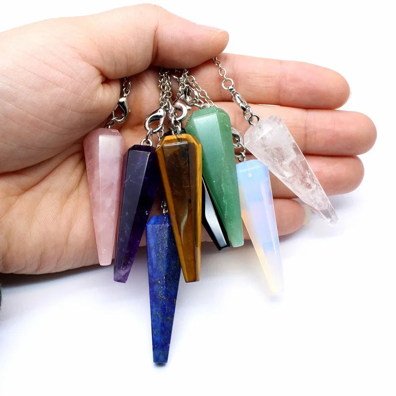 7 Chakra Natural Stone Crystal Pendulum for dowsing, divination, and energy work.