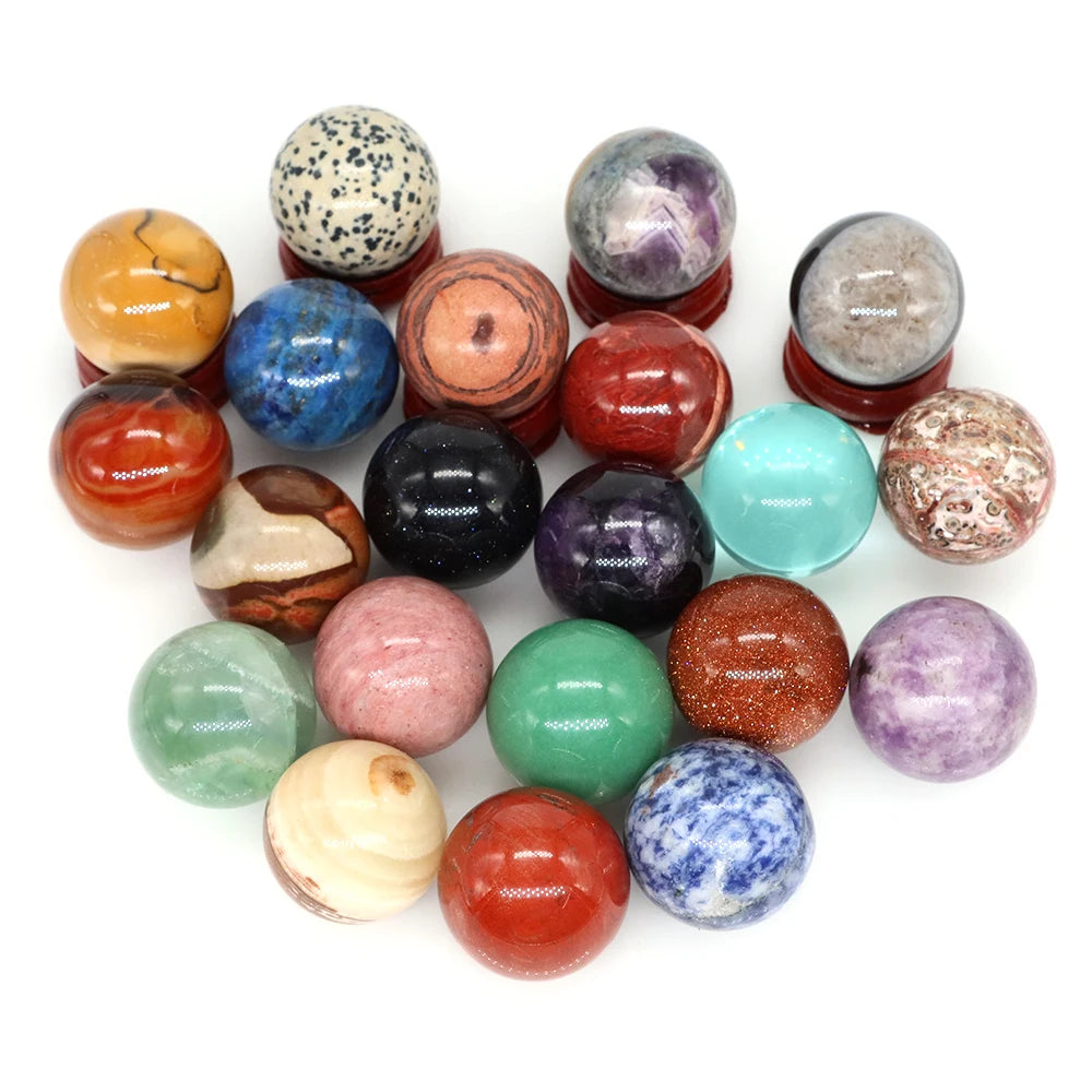 7 Chakra polished crystal ball gemstone sphere for chakra healing, altar display, and mindfulness practice.