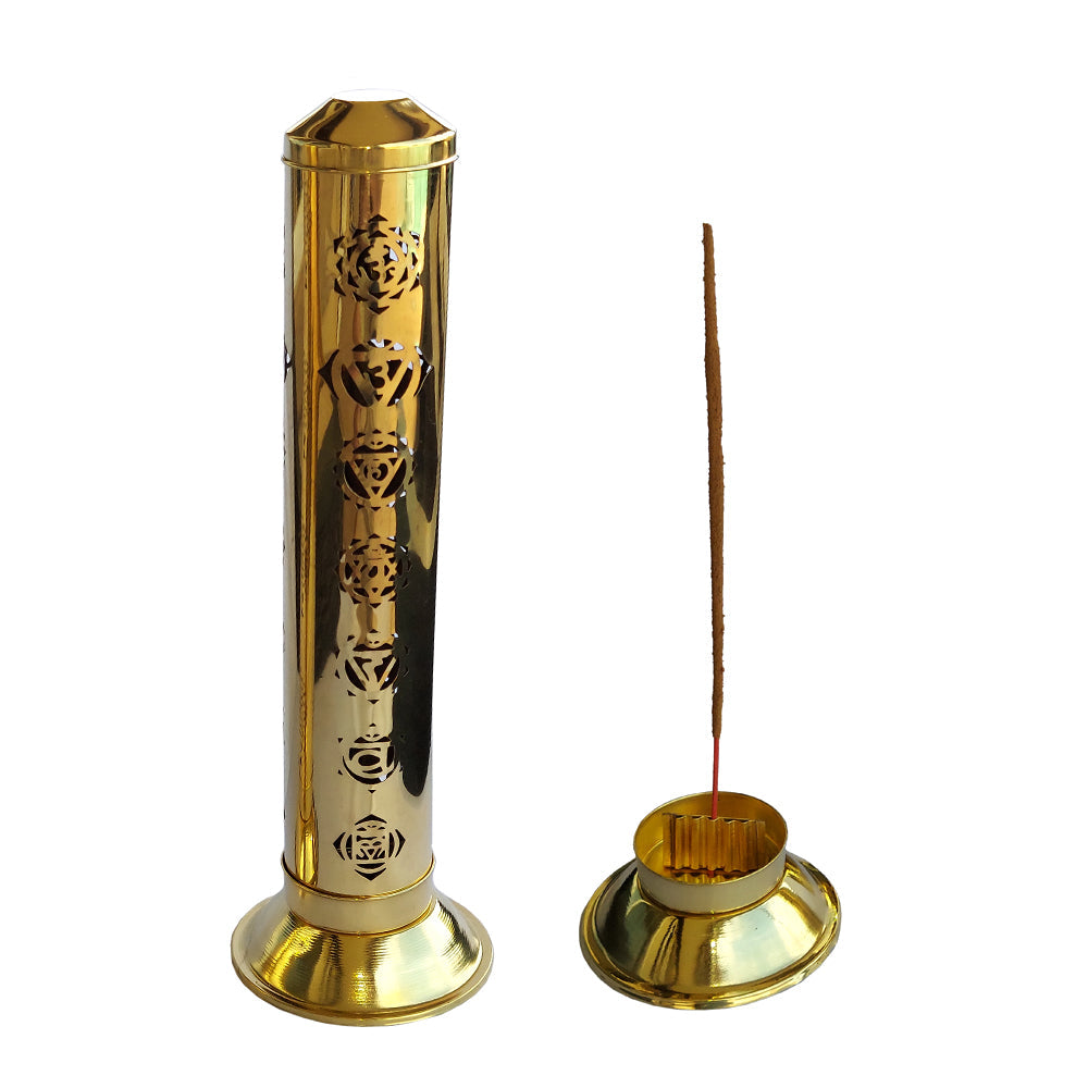 7 Chakra tower incense burner, 12-inch brass
