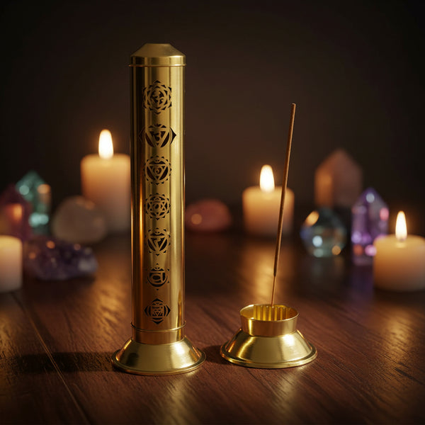 7 Chakra tower incense burner, 12-inch brass