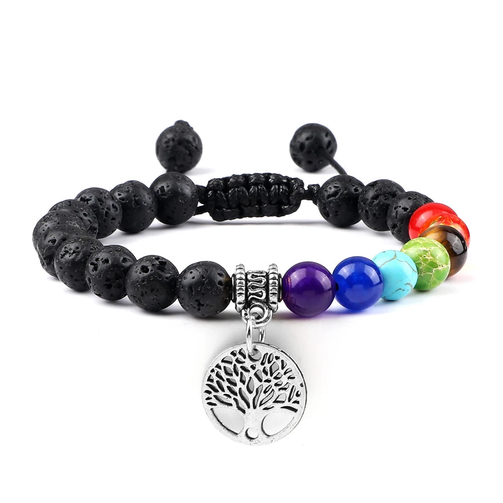 7 Chakra Tree of Life beaded bracelet for chakra cleansing, yoga sessions, and daily healing use.