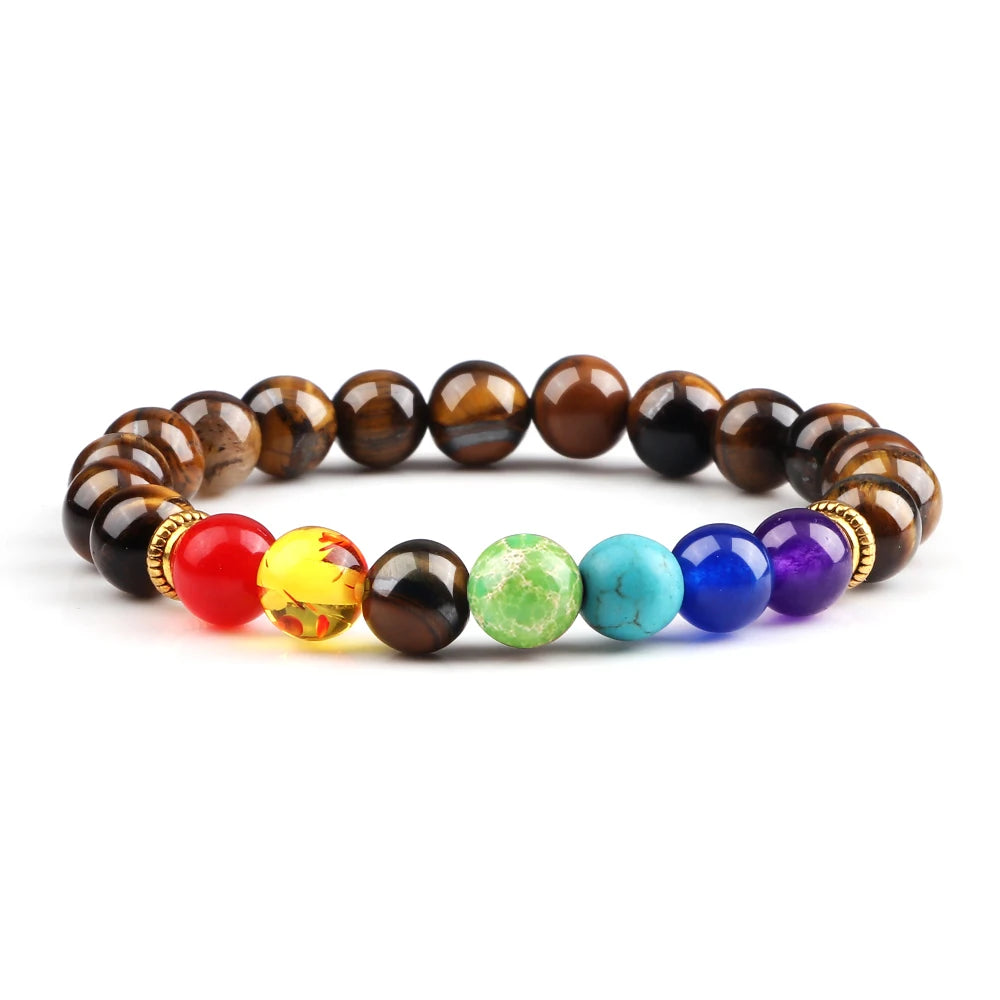 7 Chakra yoga lava stone bracelet for yoga sessions, meditation, and balancing body energy.