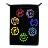 7 Chakras black velvet embroidered bag, 5 by 7 inches