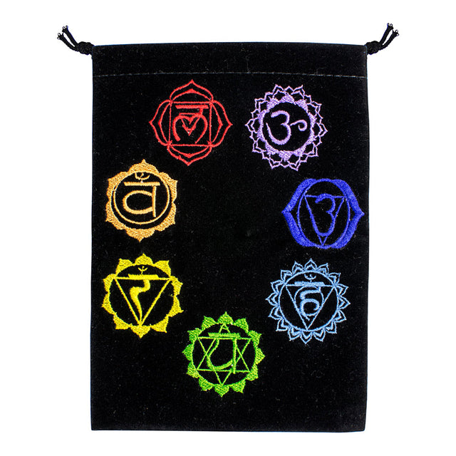 7 Chakras black velvet embroidered bag, 5 by 7 inches