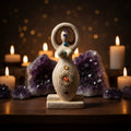 7 Chakras goddess figurine, 5.5 inches, with raw stones