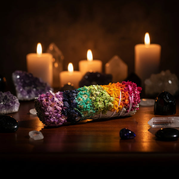7 Chakras mullein and white sage smudge stick, 3-4 inches