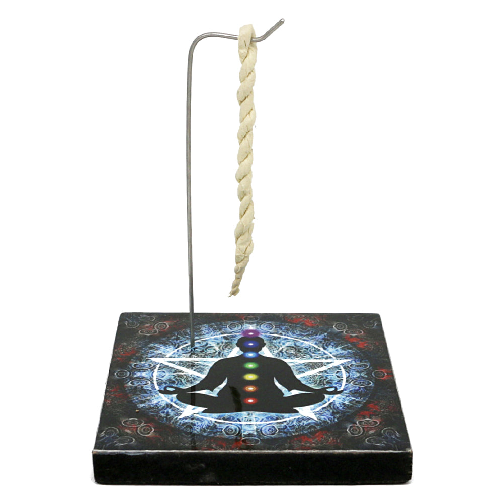 7 Chakras square metal incense holder for rope or stick incense