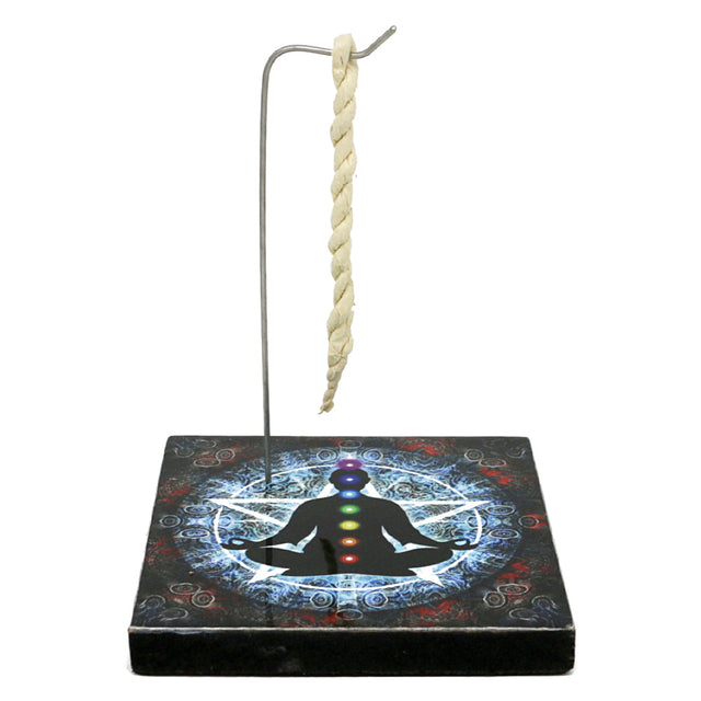 7 Chakras square metal incense holder for rope or stick incense