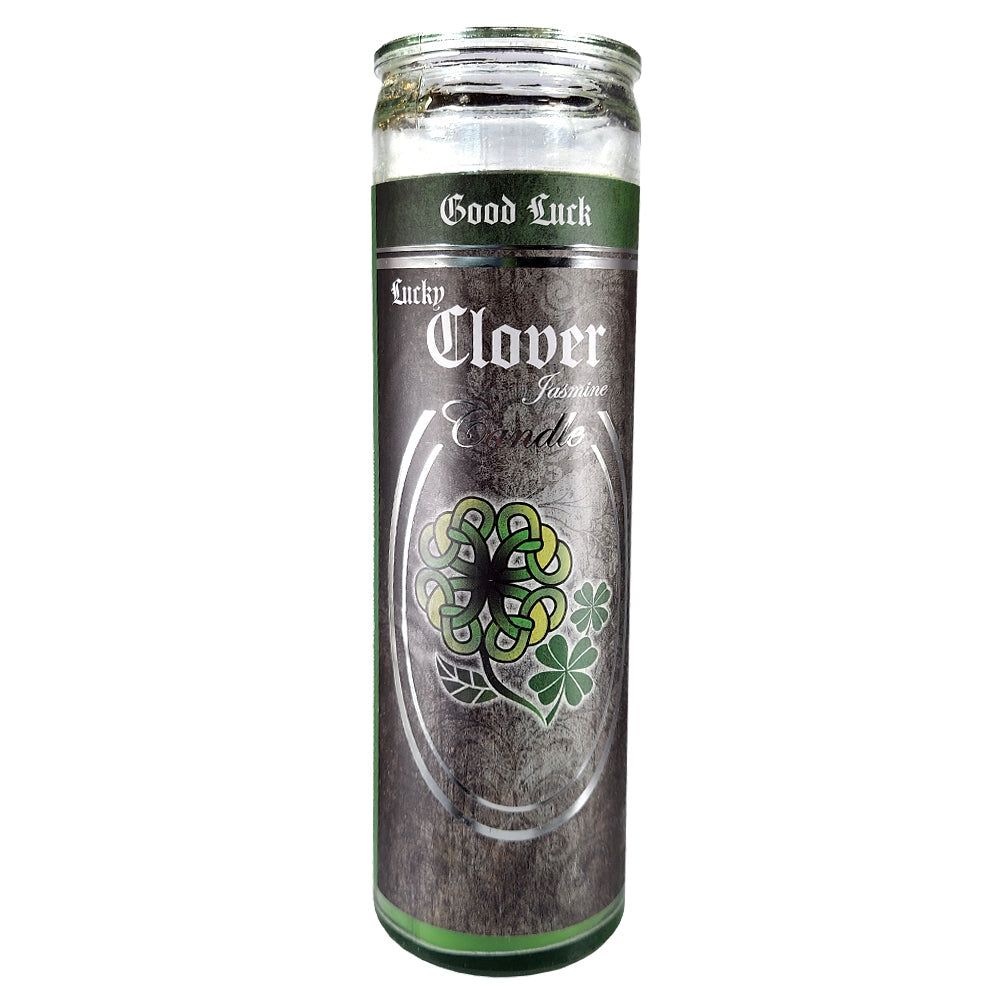 7 Day Glass Ritual Candle - Lucky Clover - Jasmine scent, 8 inch fixed candle