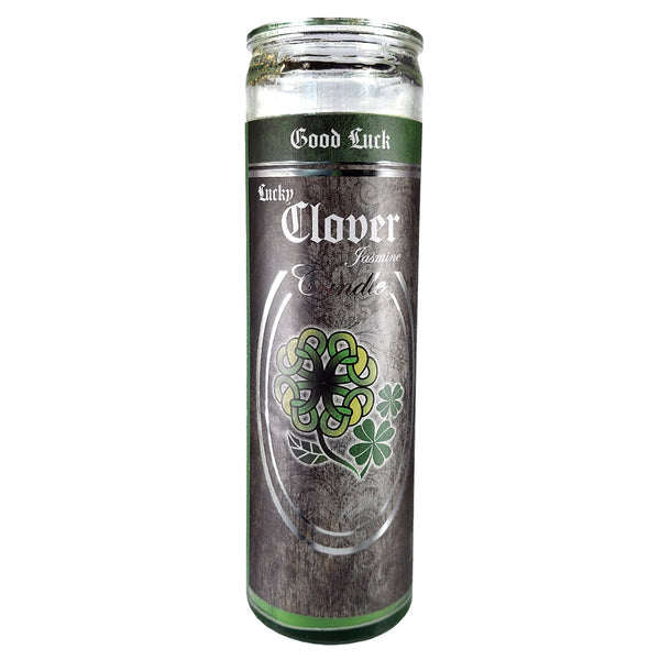 7 Day Glass Ritual Candle - Lucky Clover - Jasmine scent, 8 inch fixed candle