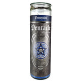 7 Day glass ritual candle, pentacle symbol, frankincense scent, 8 inches