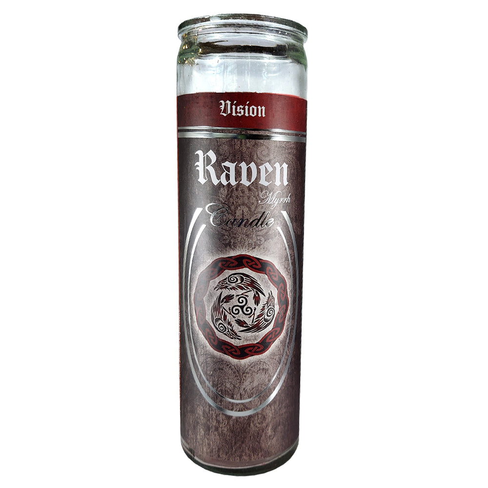 7 Day Glass Ritual Candle - Raven - Myrrh scent, 8 inch fixed candle