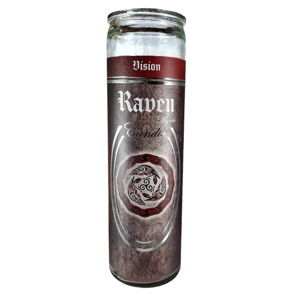 7 Day Glass Ritual Candle - Raven - Myrrh scent, 8 inch fixed candle