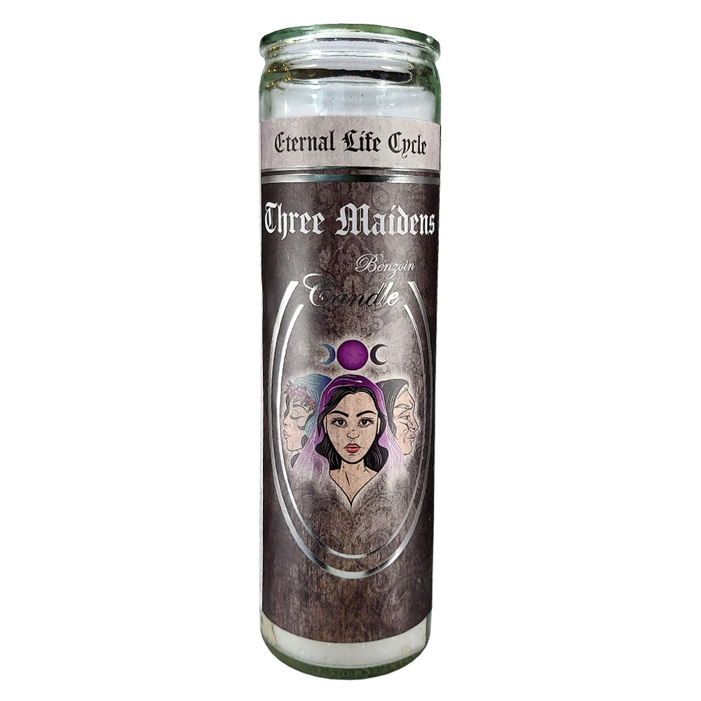 7 Day Glass Ritual Candle - Three Maidens - Benzoin scent, 8 inch fixed candle