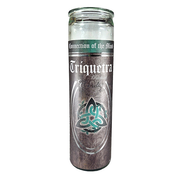 7 Day Glass Ritual Candle - Triquetra - Patchouli scent, 8 inch fixed candle