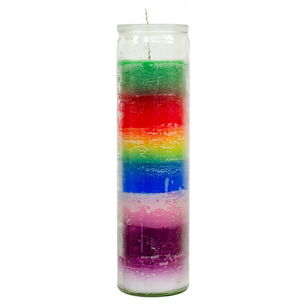 7 Day Multicolor Glass Prayer Candle, 8 inch, seven color layers