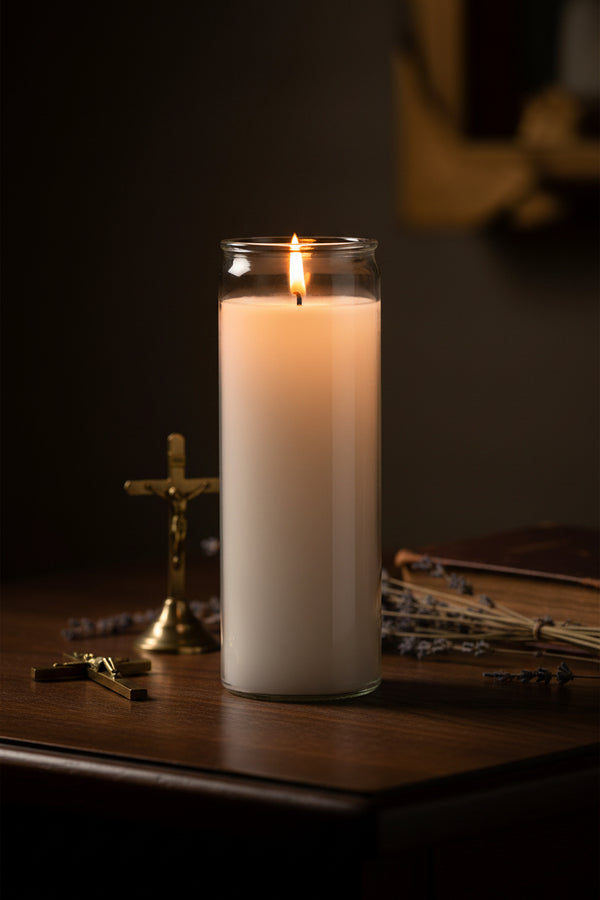 7 Day white fixed candle, 8.125 inches, 120 hour burn