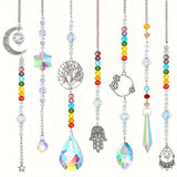 7-Piece Colorful Crystal Sun Catcher Set rainbow crystal hanging ornaments for decorating windows, catching sunlight, and creating colorful light reflections.