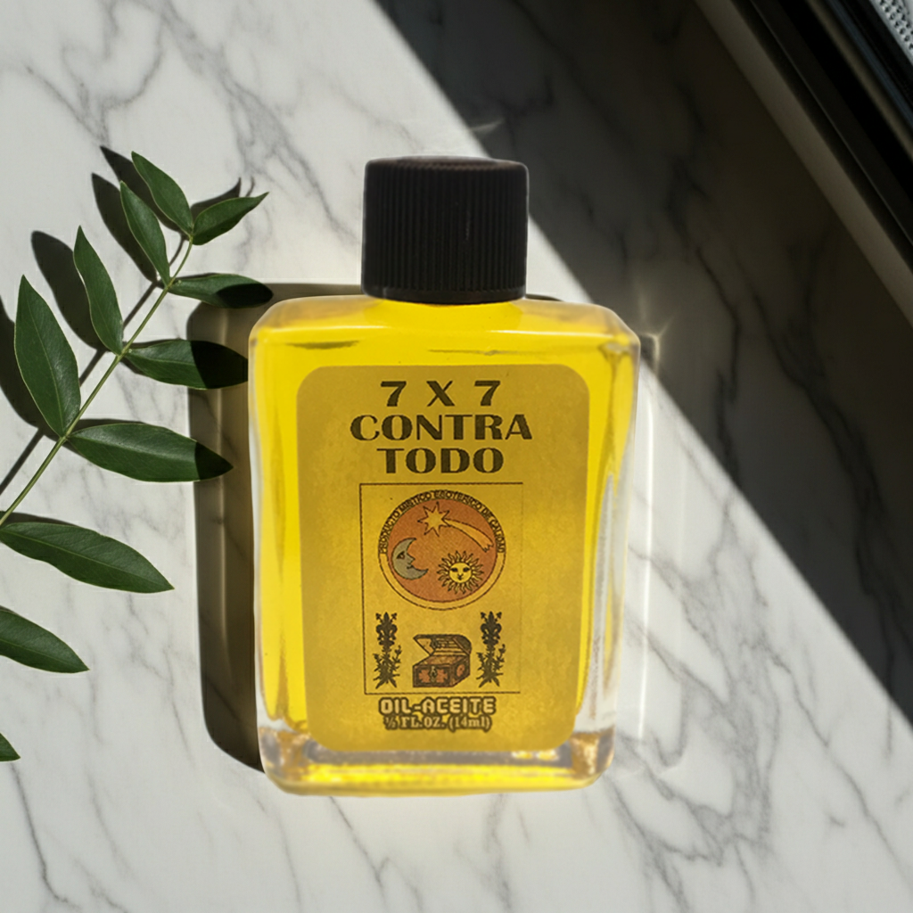 7x7 Contra Todo Wish Oil spiritual oil bottle for petitions, ritual use, and focused manifestation work.