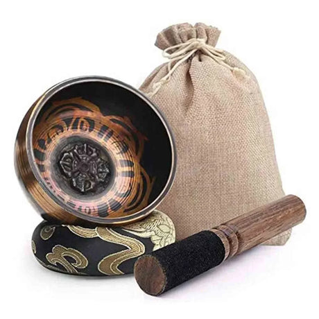 8cm handcrafted Tibetan Singing Bowl set with stick for healing sound sessions, relaxation, and mindful living.
