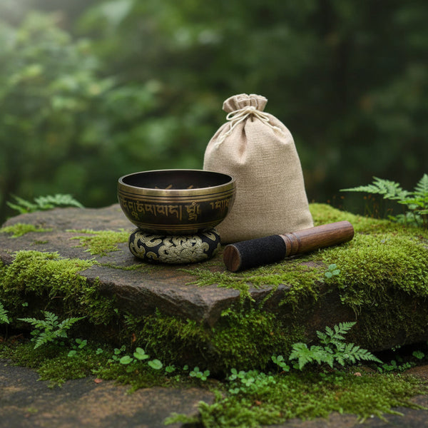 8cm Tibetan Singing Bowl with stick for meditation, mindfulness, and sound healing practice.