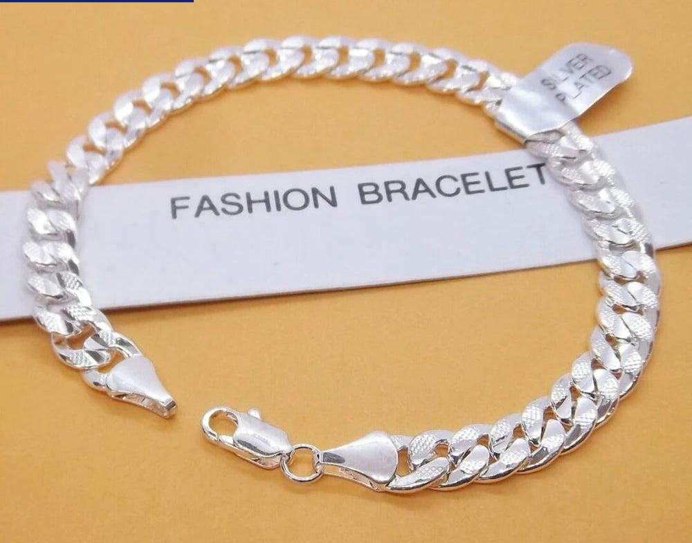 925 Sterling 6mm flat chain bracelet for everyday wear, layering, and classic jewelry styling.