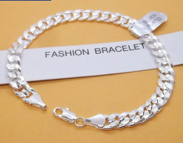 925 Sterling 6mm flat chain bracelet for everyday wear, layering, and classic jewelry styling.