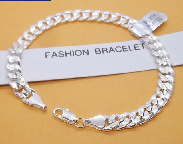 925 Sterling 6mm flat chain bracelet for everyday wear, layering, and classic jewelry styling.