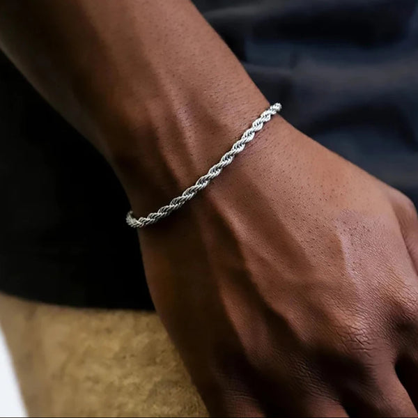 925 Sterling Silver 4mm rope chain bracelet for everyday wear, layering, and classic jewelry styling.