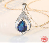 925 Sterling Silver Blue Crystal Teardrop Necklace pendant necklace for elegant everyday wear, gifting, and special occasions.