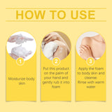 Instructions on how to use a product for body cleansing on a yellow background