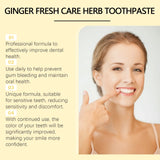 Advertisement for Ginger Fresh Care Herb Toothpaste with a woman pointing to her smile.
