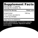 Supplement facts label for Shilajit Extract on a black background